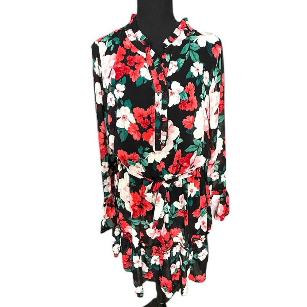 NWT Calvin Klein Long Sleeve Floral Chiffon Dress Size 12